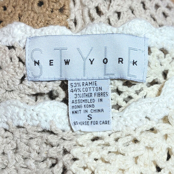 STYLE New York Crochet Tunic Sweater Tan Beige Casual Boho Beach Coverup S - Picture 14 of 16